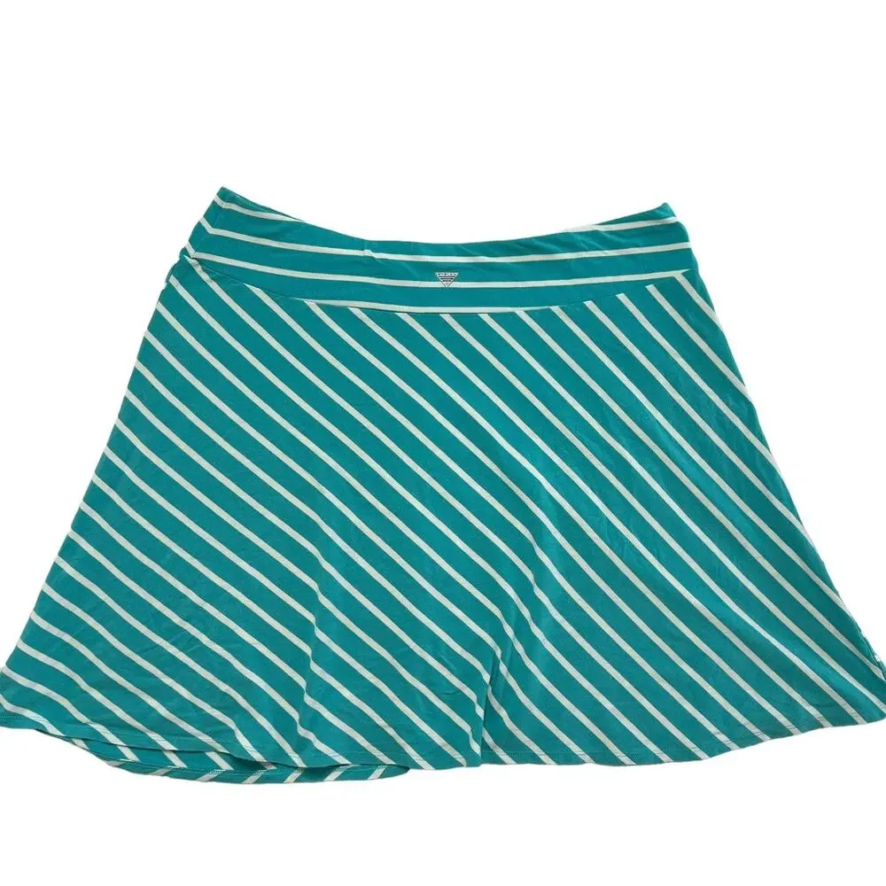 COLUMBIA PFG Omni-Wick Pull On A-line Skirt in Teal White Stripe Size XL Rayon - Picture 2 of 6